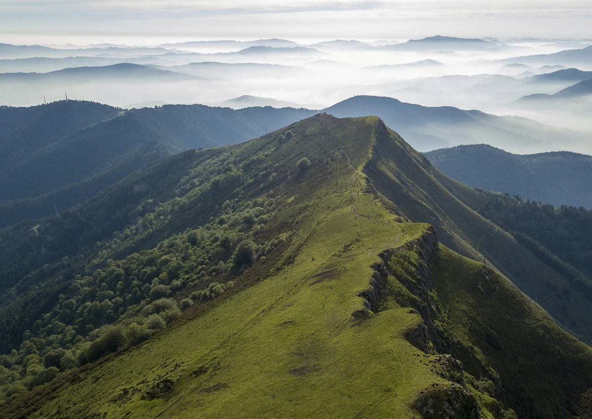 high angle shot beautiful mountainous landscape with hills cloudy sky